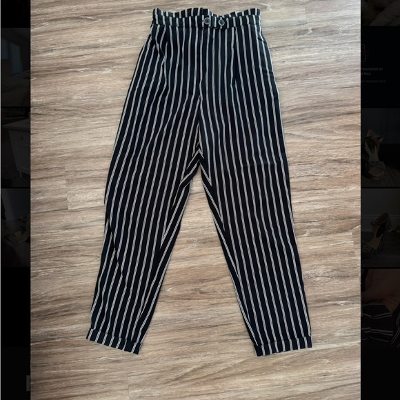 Pull&Bear Pants - Pull&Bear Black and White Striped Trousers